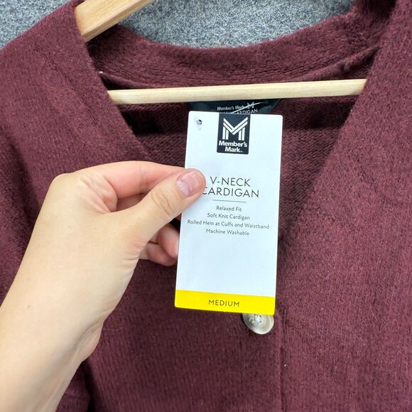 New Member's Mark Cardigan Women M Medium Red Button Up V-Neck Long Sleeve - Picture 4 of 8